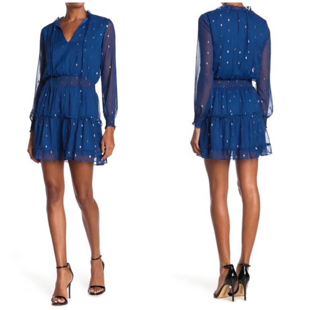 NSR Tyler Metallic Dot Smocked Dress blue large